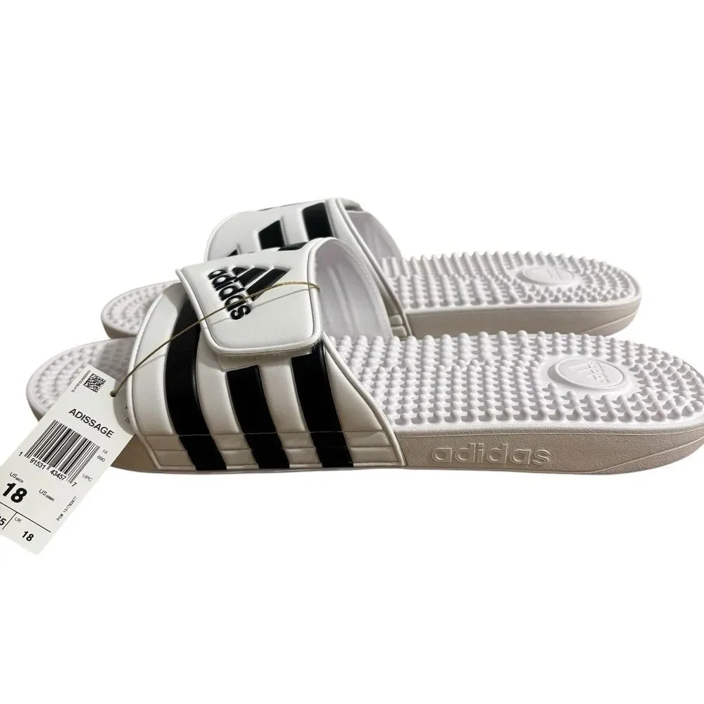 Adidas Adissage Slides Men’s Sz 18 White Sandals Athletic NEW